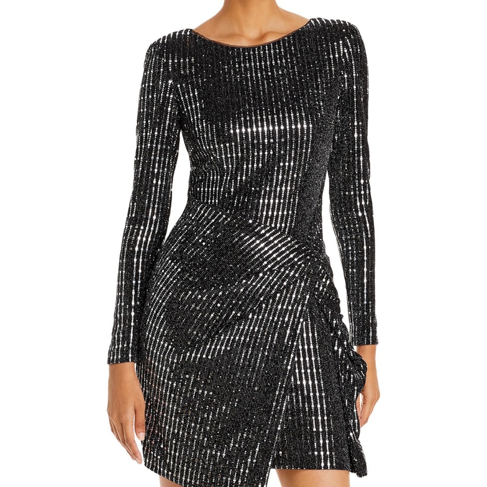 🔥 Aqua 🔥Dress for any celebration Aqua Black and Silver Sequin Long Sleeve Dress